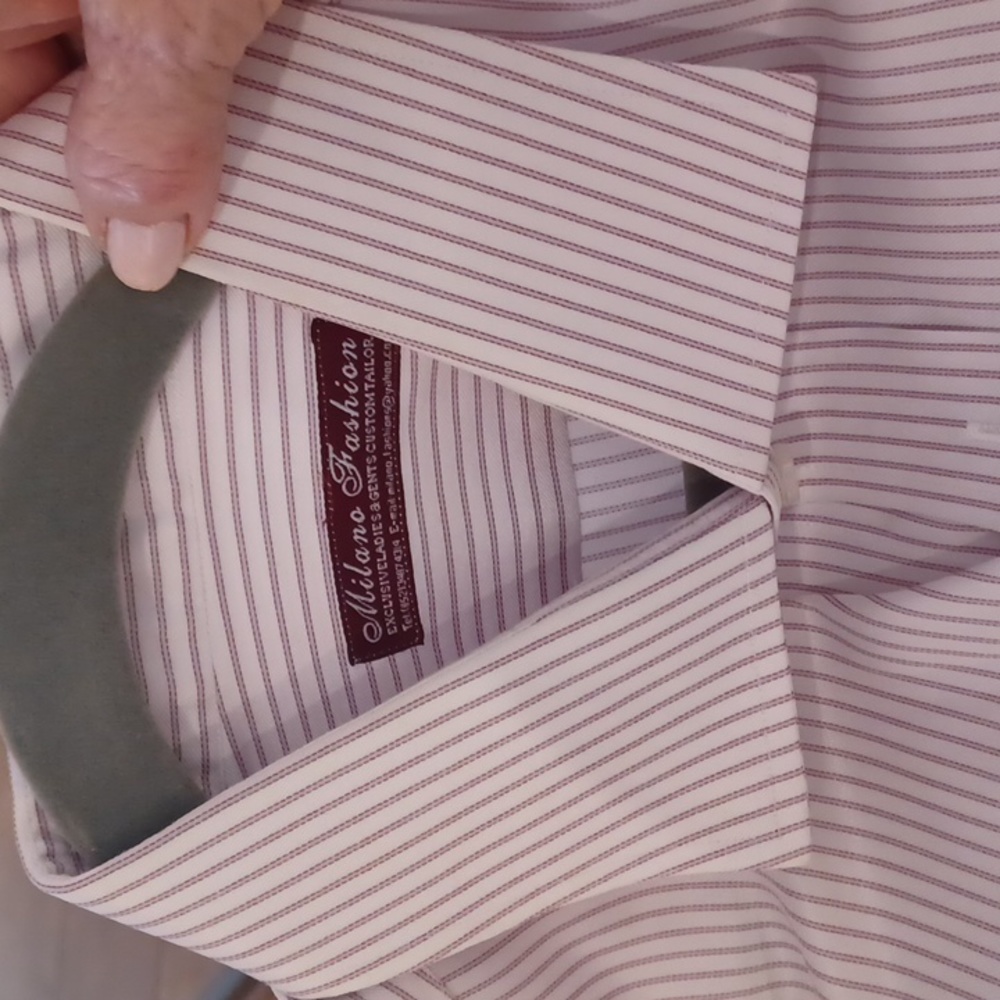 Milano Fashion Custom Made French Cuff LS Cream Pinstripe Shirt EUC Large
